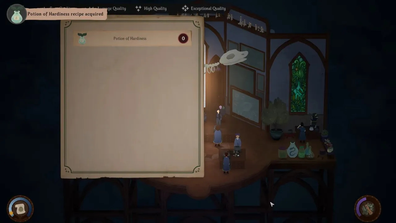 Potions 101: the Potion of Hardiness recipe goes into your cauldron's recipe list. Songs of Glimmerwick Potion of Hardiness recipe acquired in the potions class